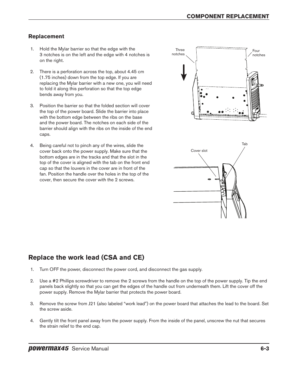 Replacement, Replace the work lead (csa and ce), Replacement -3 | Replace the work lead (csa and ce) -3, Powermax | Hypertherm Powermax45 Service Manual User Manual | Page 107 / 149