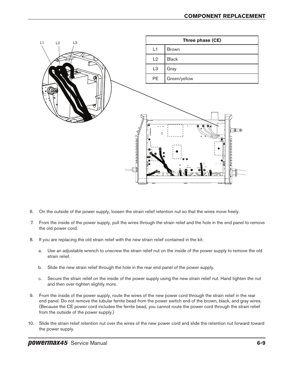 Powermax, Component replacement, Service manual 6-9 | Hypertherm Powermax45 Service Manual User Manual | Page 113 / 149