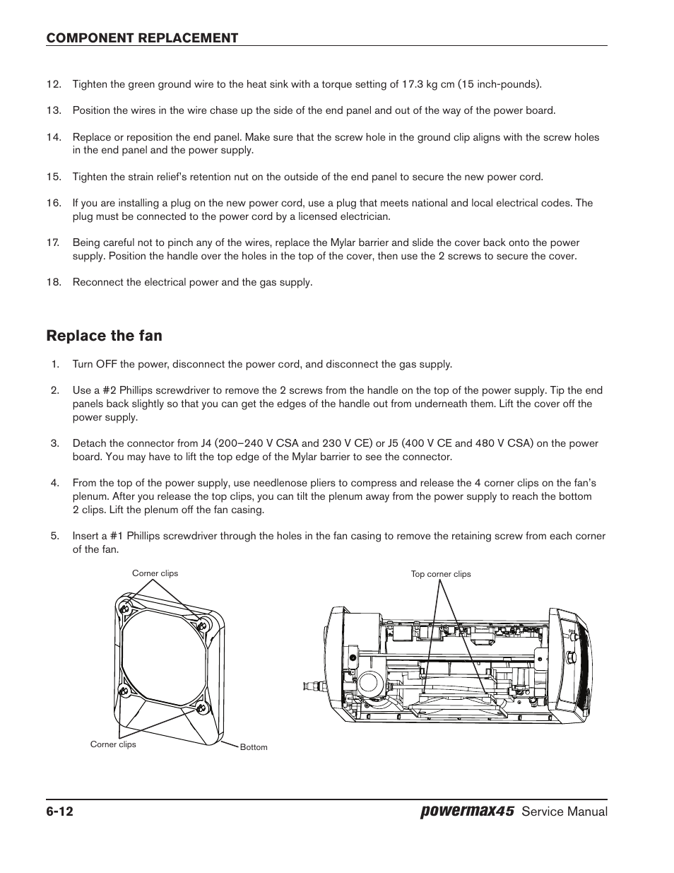 Replace the fan, Replace the fan -12, Powermax | Hypertherm Powermax45 Service Manual User Manual | Page 116 / 149