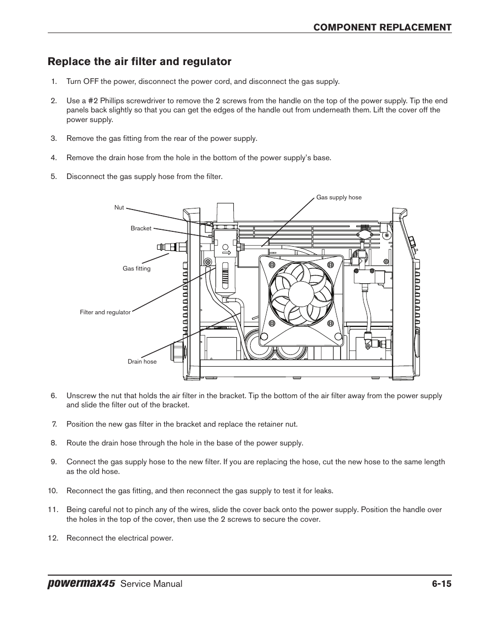 Replace the air filter and regulator, Replace the air filter and regulator -15, Powermax | Hypertherm Powermax45 Service Manual User Manual | Page 119 / 149