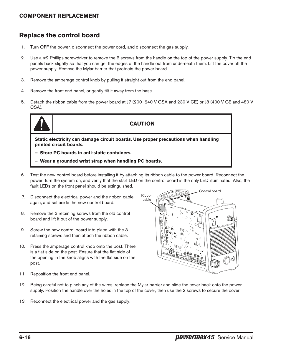 Replace the control board, Replace the control board -16, Powermax | Hypertherm Powermax45 Service Manual User Manual | Page 120 / 149