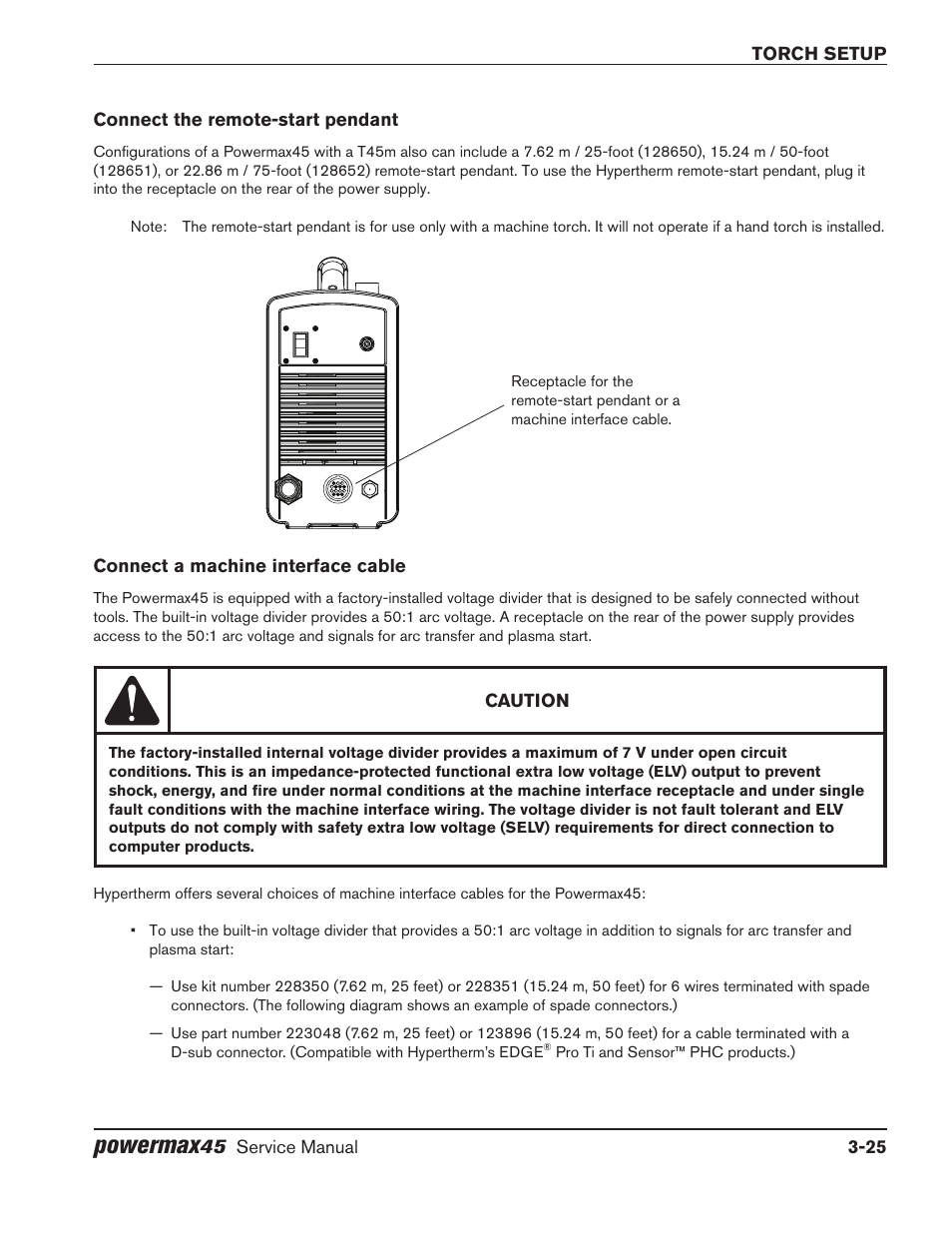 Connect the remote-start pendant, Connect a machine interface cable, Powermax | Hypertherm Powermax45 Service Manual User Manual | Page 55 / 149