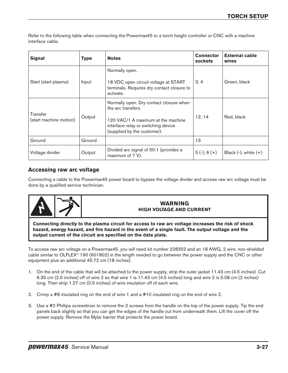 Accessing raw arc voltage, Accessing raw arc voltage -27, Powermax | Hypertherm Powermax45 Service Manual User Manual | Page 57 / 149