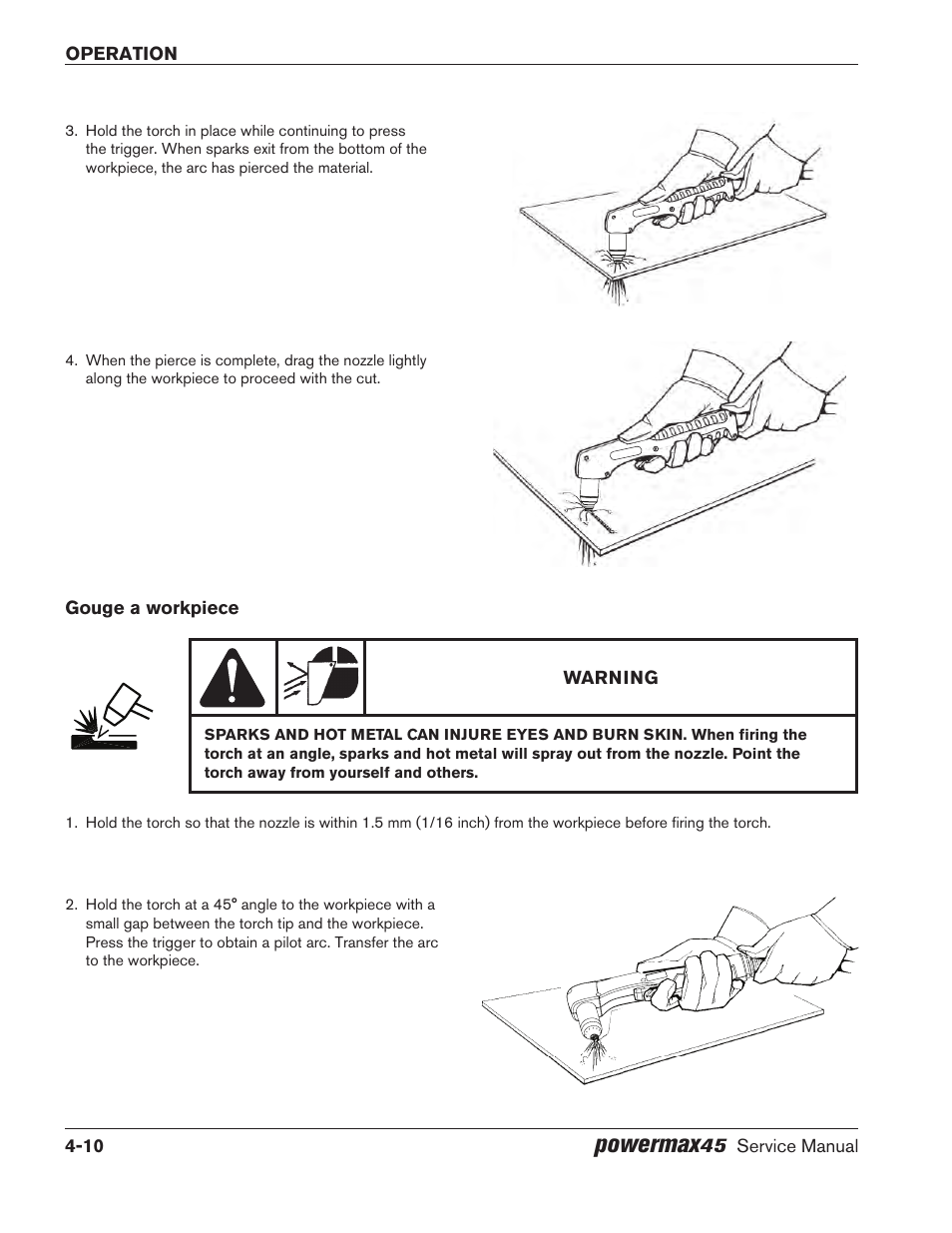 Gouge a workpiece, Gouge a workpiece -10, Powermax | Hypertherm Powermax45 Service Manual User Manual | Page 70 / 149