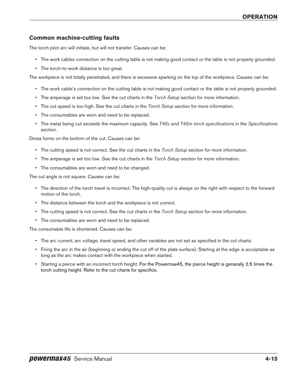 Common machine-cutting faults, Common machine-cutting faults -15, Powermax | Hypertherm Powermax45 Service Manual User Manual | Page 75 / 149