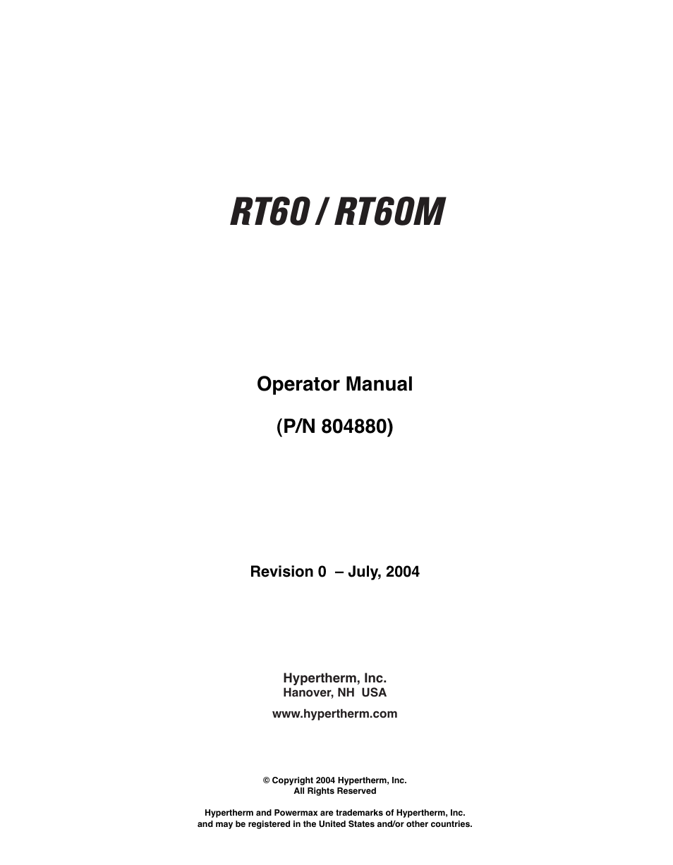 Rt60 / rt60m | Hypertherm RT60 Retrofit Torch User Manual | Page 2 / 51