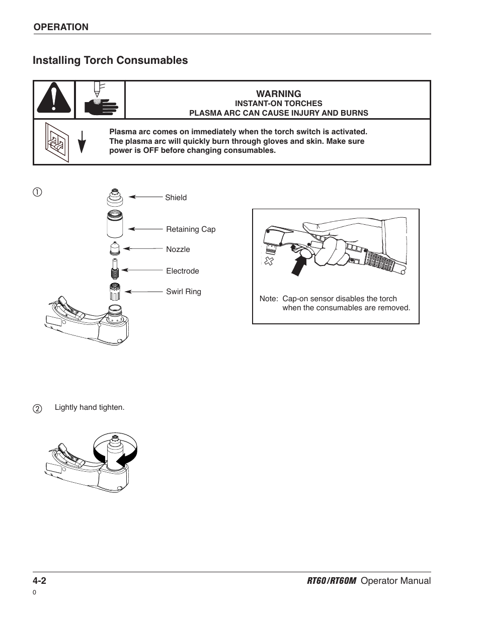 Installing torch consumables | Hypertherm RT60 Retrofit Torch User Manual | Page 29 / 51