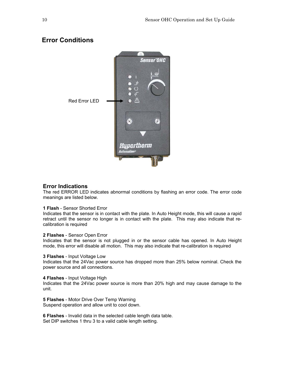 Error conditions | Hypertherm SensorOHC User Manual | Page 14 / 26