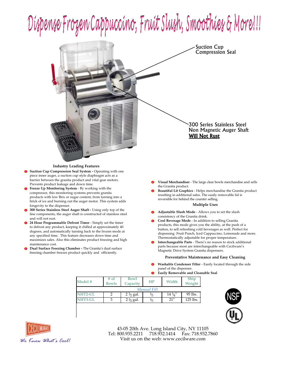 Dispensefrozencappuccino,fruitslush,smoothies&more, We know what’s cool | Cecilware Granita Dispenser User Manual | Page 2 / 2