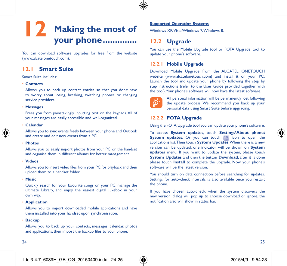 Making the most of your phone | Alcatel Idol 3 6039 H User Manual | Page 13 / 21