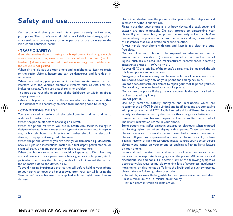 Safety and use | Alcatel Idol 3 6039 H User Manual | Page 14 / 21