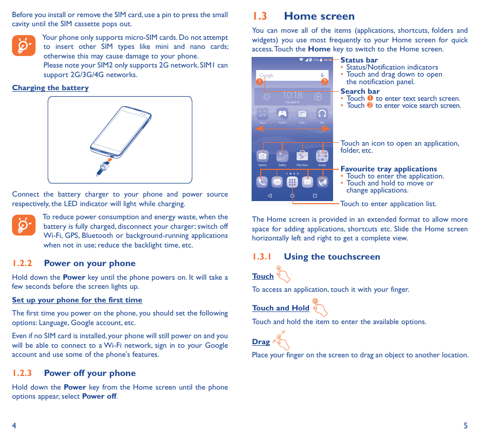 1�3 home screen | Alcatel Idol 3 6045К User Manual | Page 4 / 21