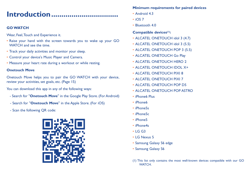 Introduction | Alcatel Go Watch SM 03 User Manual | Page 2 / 24