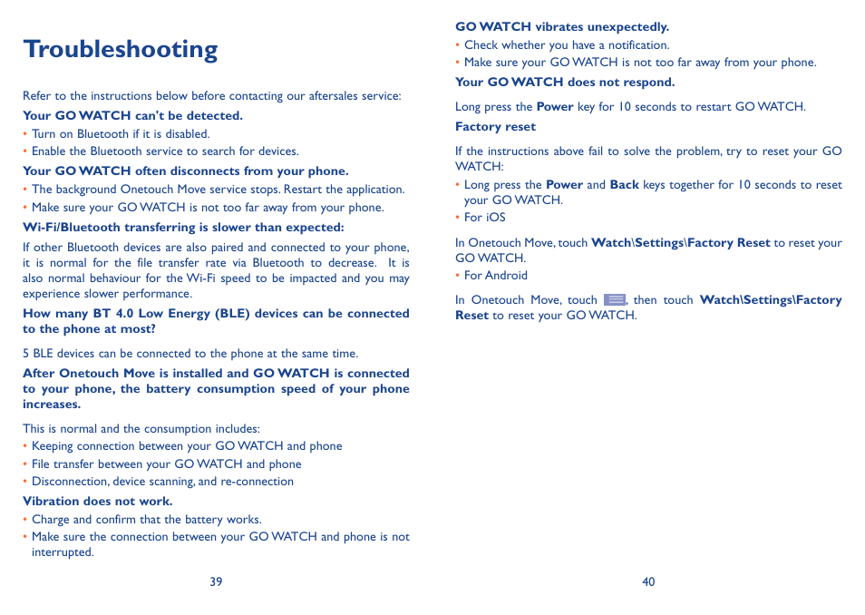 Troubleshooting | Alcatel Go Watch SM 03 User Manual | Page 23 / 24