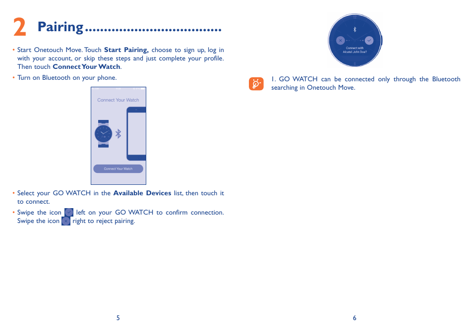 Pairing | Alcatel Go Watch SM 03 User Manual | Page 6 / 24