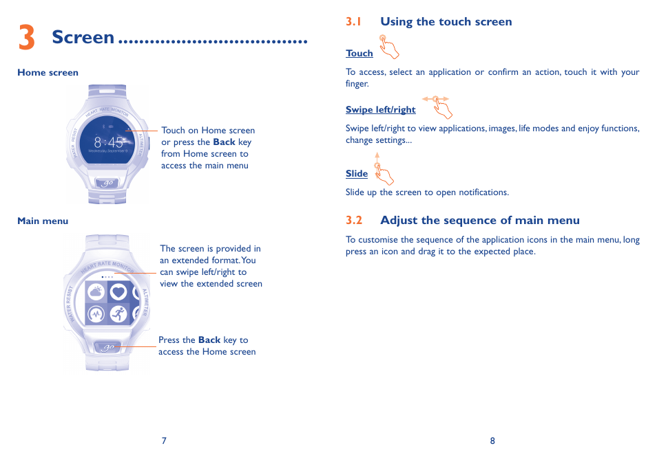 Screen | Alcatel Go Watch SM 03 User Manual | Page 7 / 24