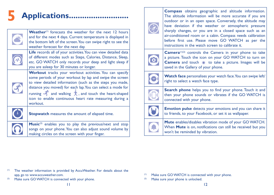 Applications | Alcatel Go Watch SM 03 User Manual | Page 9 / 24