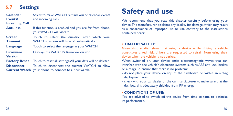 Safety and use | Alcatel Watch SM 02 User Manual | Page 17 / 29