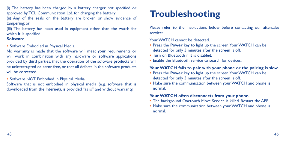 Troubleshooting | Alcatel Watch SM 02 User Manual | Page 27 / 29
