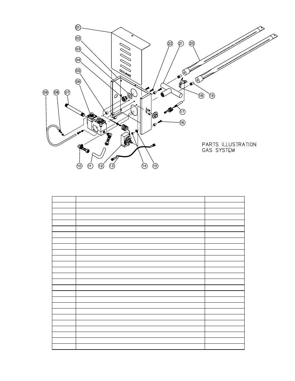 Parts list for fe-100g gas system | Cecilware AUTOMATIC GAS COFFEE URN FE-100G User Manual | Page 5 / 11