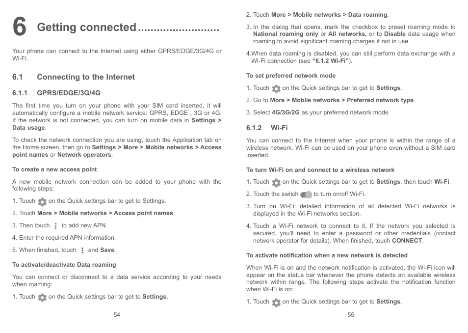 6 getting connected, 1 connecting to the internet, Getting connected | Alcatel Shine Lite 5080X User Manual | Page 29 / 53