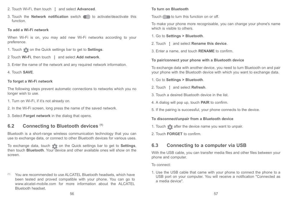 2 connecting to bluetooth devices, 3 connecting to a computer via usb | Alcatel Shine Lite 5080X User Manual | Page 30 / 53