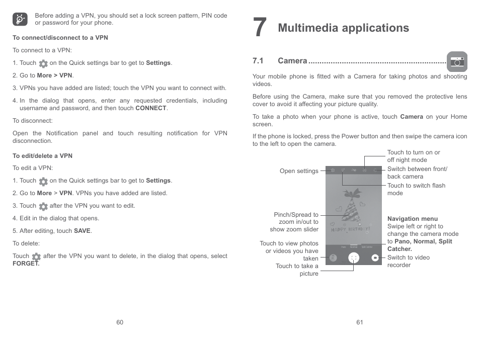 7 multimedia applications, 1 camera, Multimedia applications | Alcatel Shine Lite 5080X User Manual | Page 32 / 53
