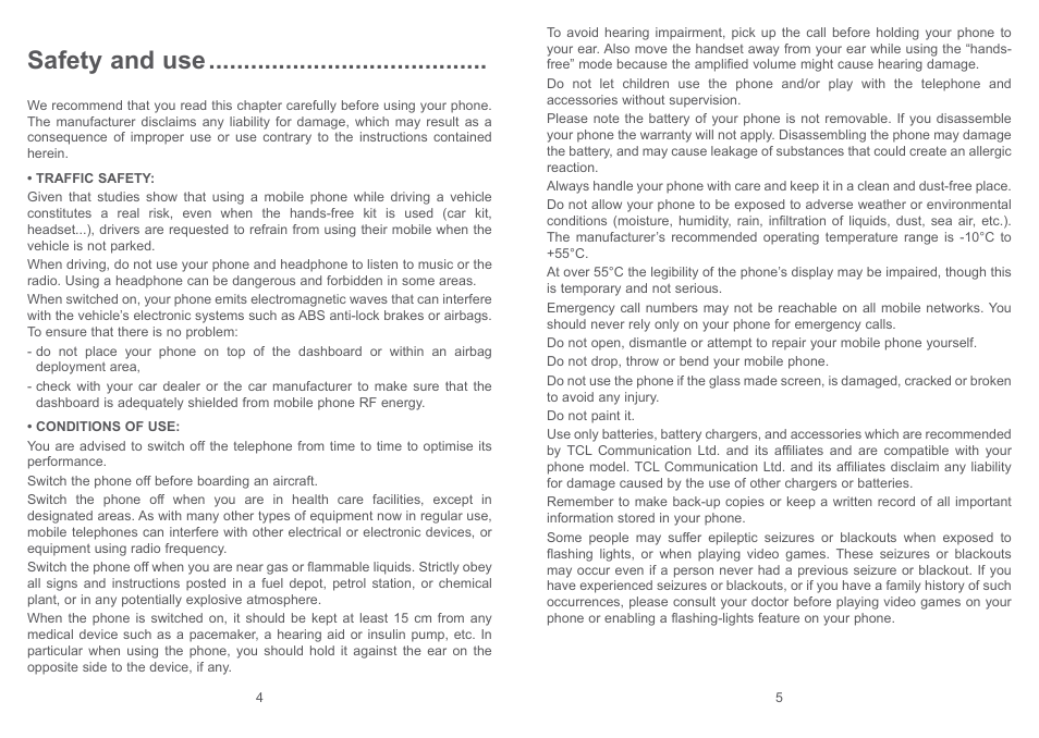 Safety and use | Alcatel Shine Lite 5080X User Manual | Page 4 / 53