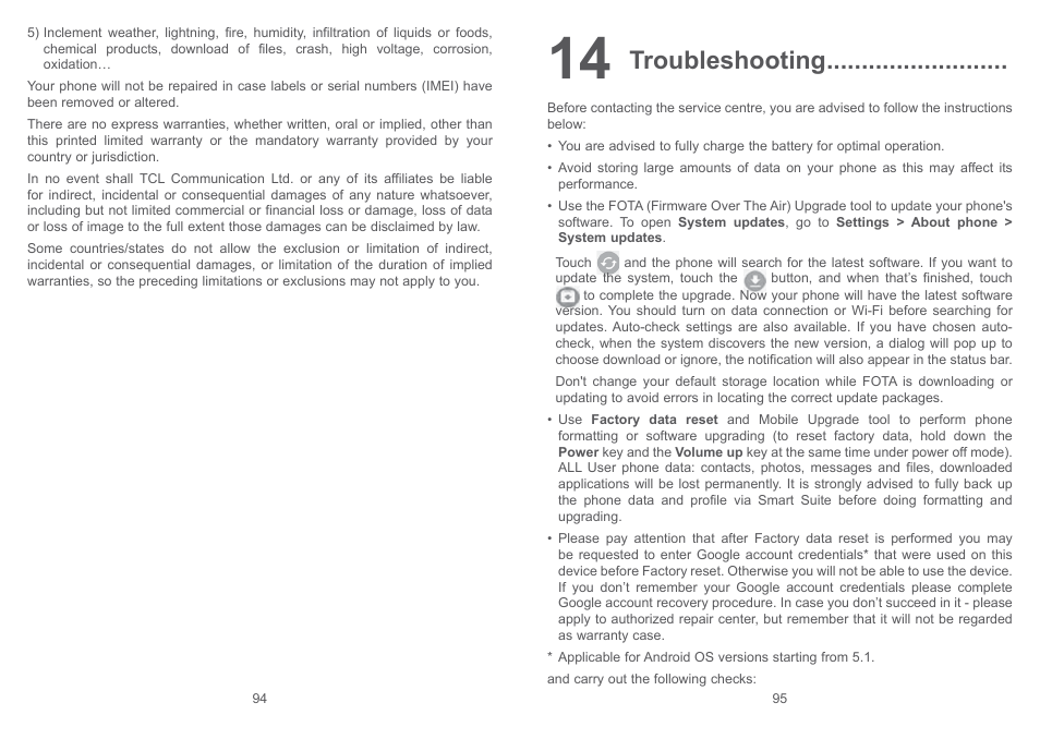 14 troubleshooting, Troubleshooting | Alcatel Shine Lite 5080X User Manual | Page 49 / 53