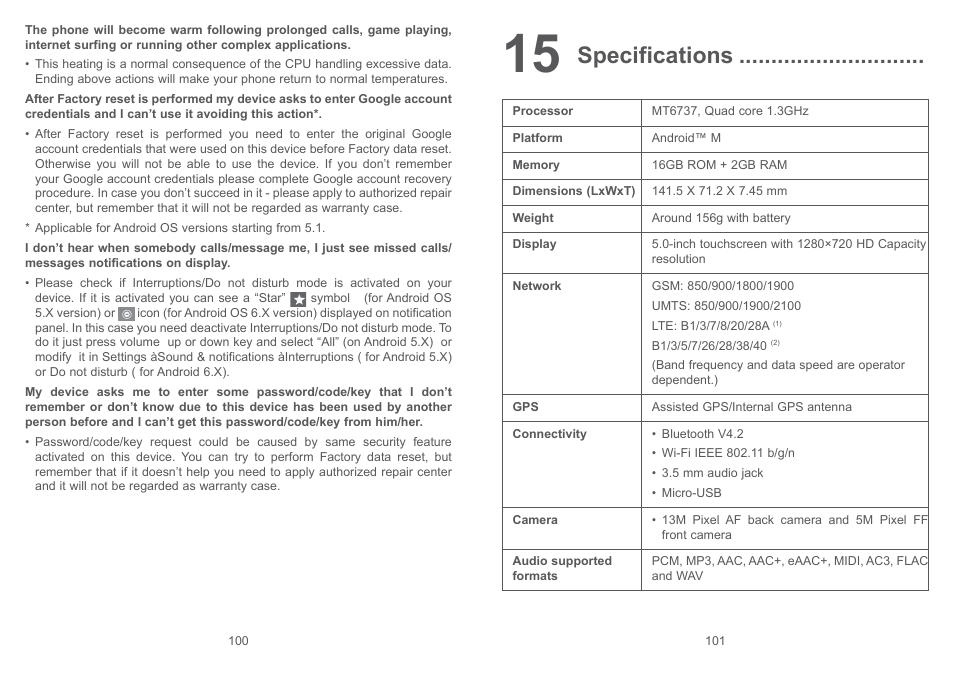 15 specifications, Specifications | Alcatel Shine Lite 5080X User Manual | Page 52 / 53
