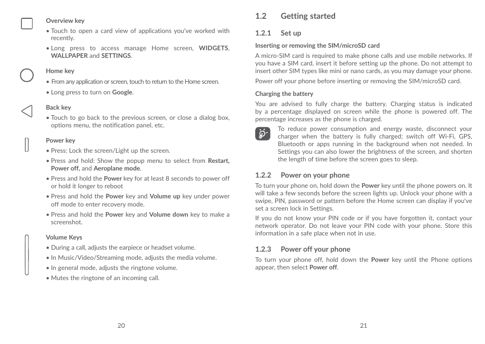 2 getting started, Getting started | Alcatel POP 4 Plus 5056D User Manual | Page 12 / 52