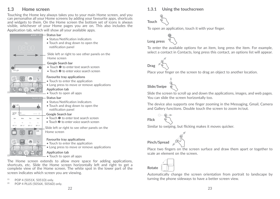 3 home screen, Home screen | Alcatel POP 4 Plus 5056D User Manual | Page 13 / 52