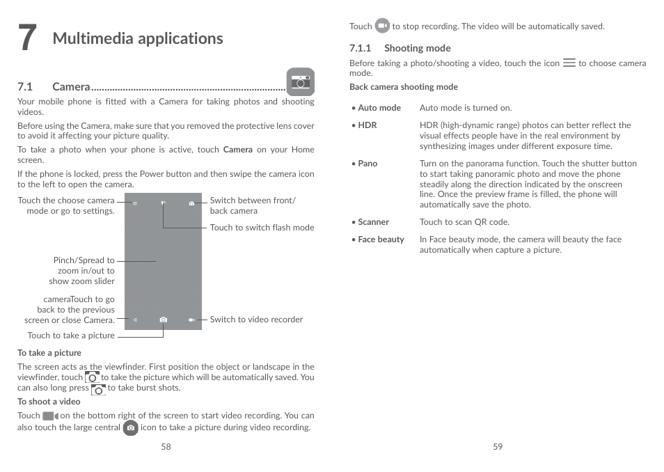 7 multimedia applications, 1 camera, Multimedia applications | Alcatel POP 4 Plus 5056D User Manual | Page 31 / 52
