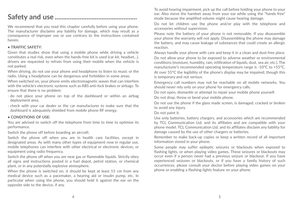 Safety and use | Alcatel POP 4 Plus 5056D User Manual | Page 4 / 52