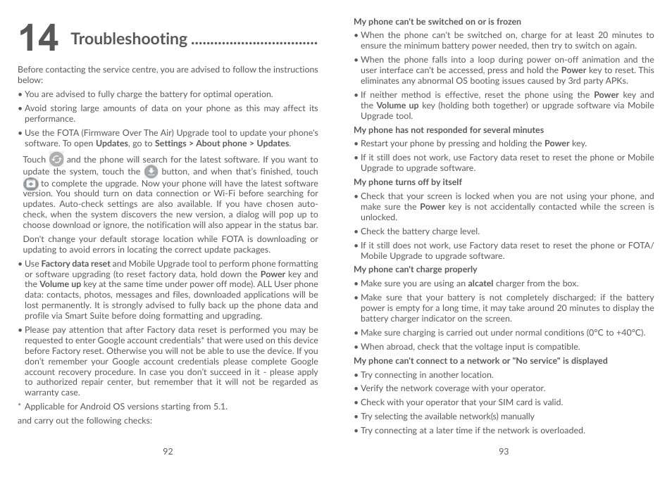 14 troubleshooting, Troubleshooting | Alcatel POP 4 Plus 5056D User Manual | Page 48 / 52