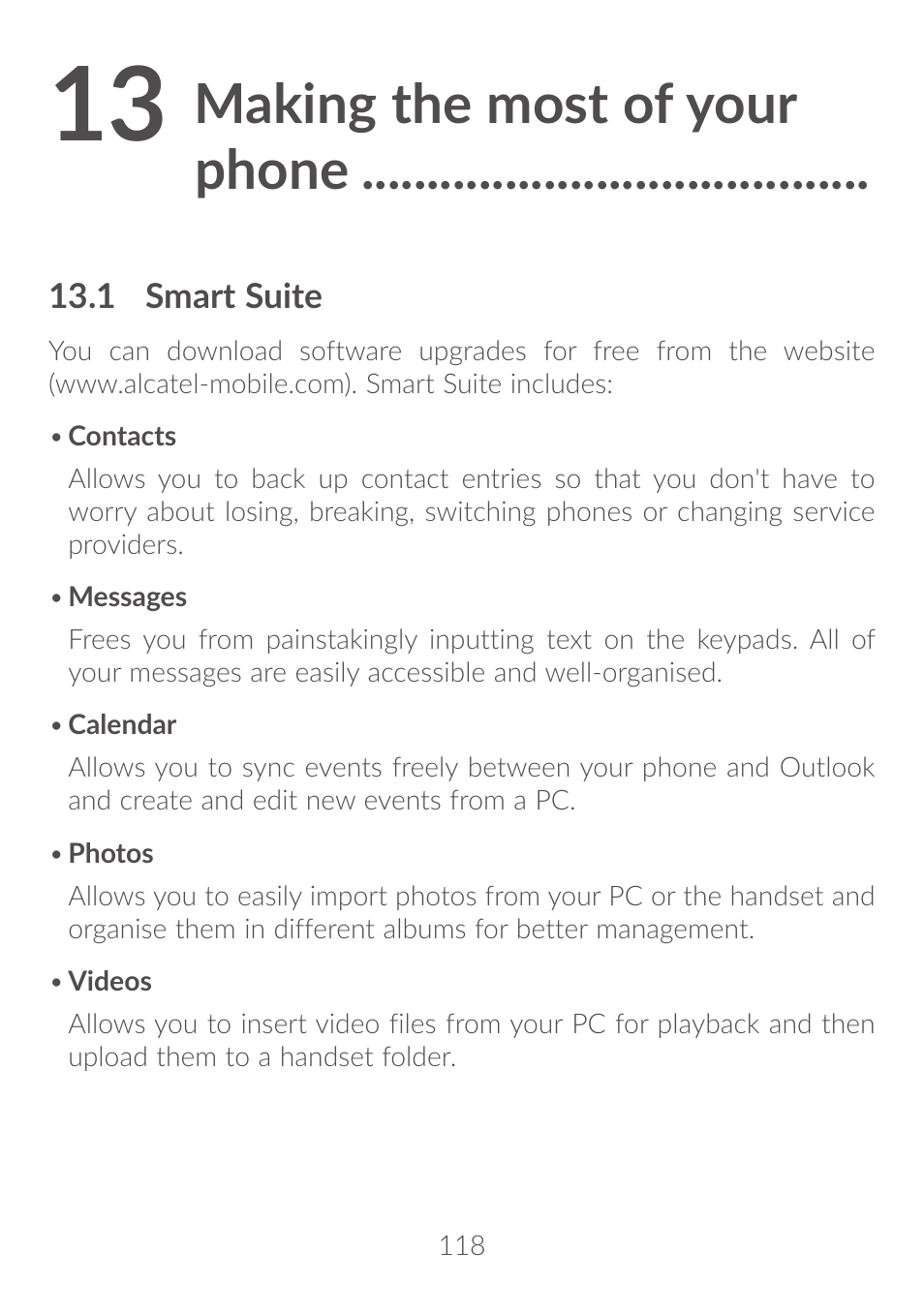 13 making the most of your phone, 1 smart suite, Making the most of your phone | Alcatel Idol 4S 6070K User Manual | Page 119 / 137