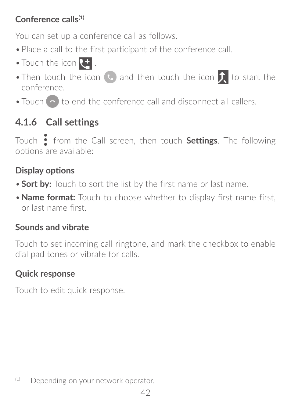 4�1�6 call settings | Alcatel Idol 4S 6070K User Manual | Page 43 / 137