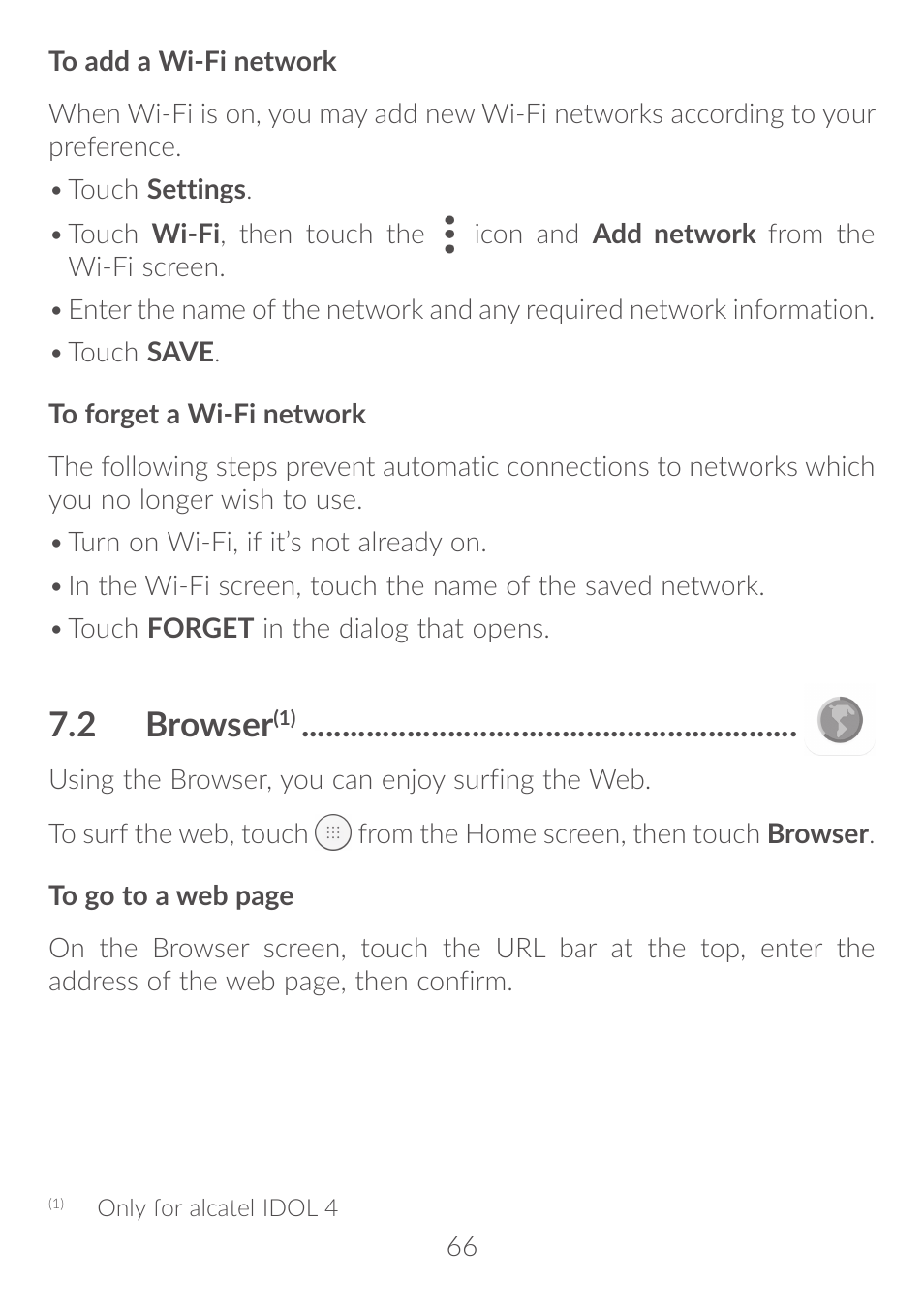 2 browser, 7�2 browser | Alcatel Idol 4S 6070K User Manual | Page 67 / 137