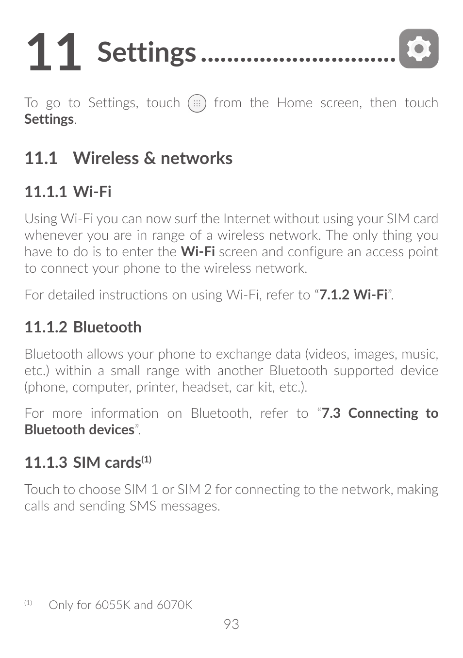 11 settings, 1 wireless & networks, Settings | Alcatel Idol 4S 6070K User Manual | Page 94 / 137