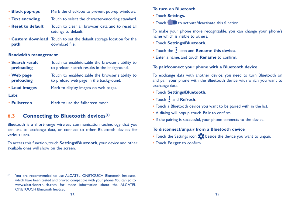 3 connecting to bluetooth devices | Alcatel Idol 3 6045Y User Manual | Page 38 / 65