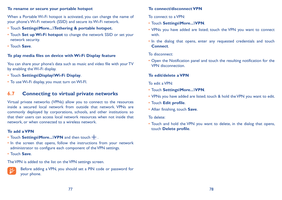 7 connecting to virtual private networks | Alcatel Idol 3 6045Y User Manual | Page 40 / 65