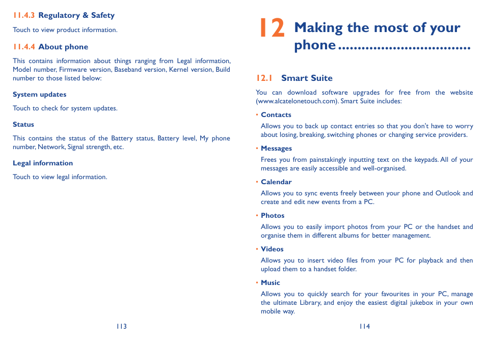 12 making the most of your phone, 1 smart suite, Making the most of your phone | Alcatel Idol 3 6045Y User Manual | Page 58 / 65