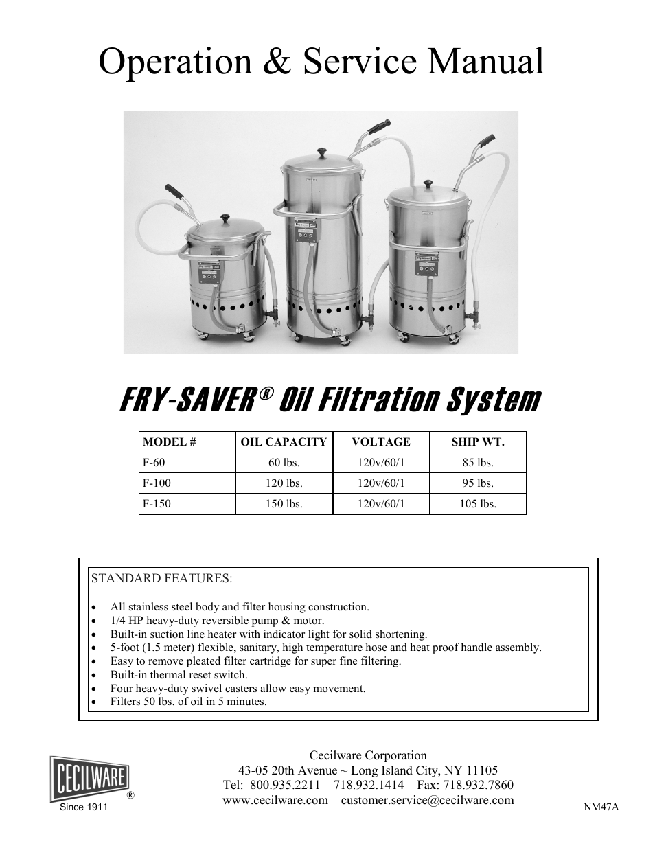 Cecilware F-60 User Manual | 8 pages