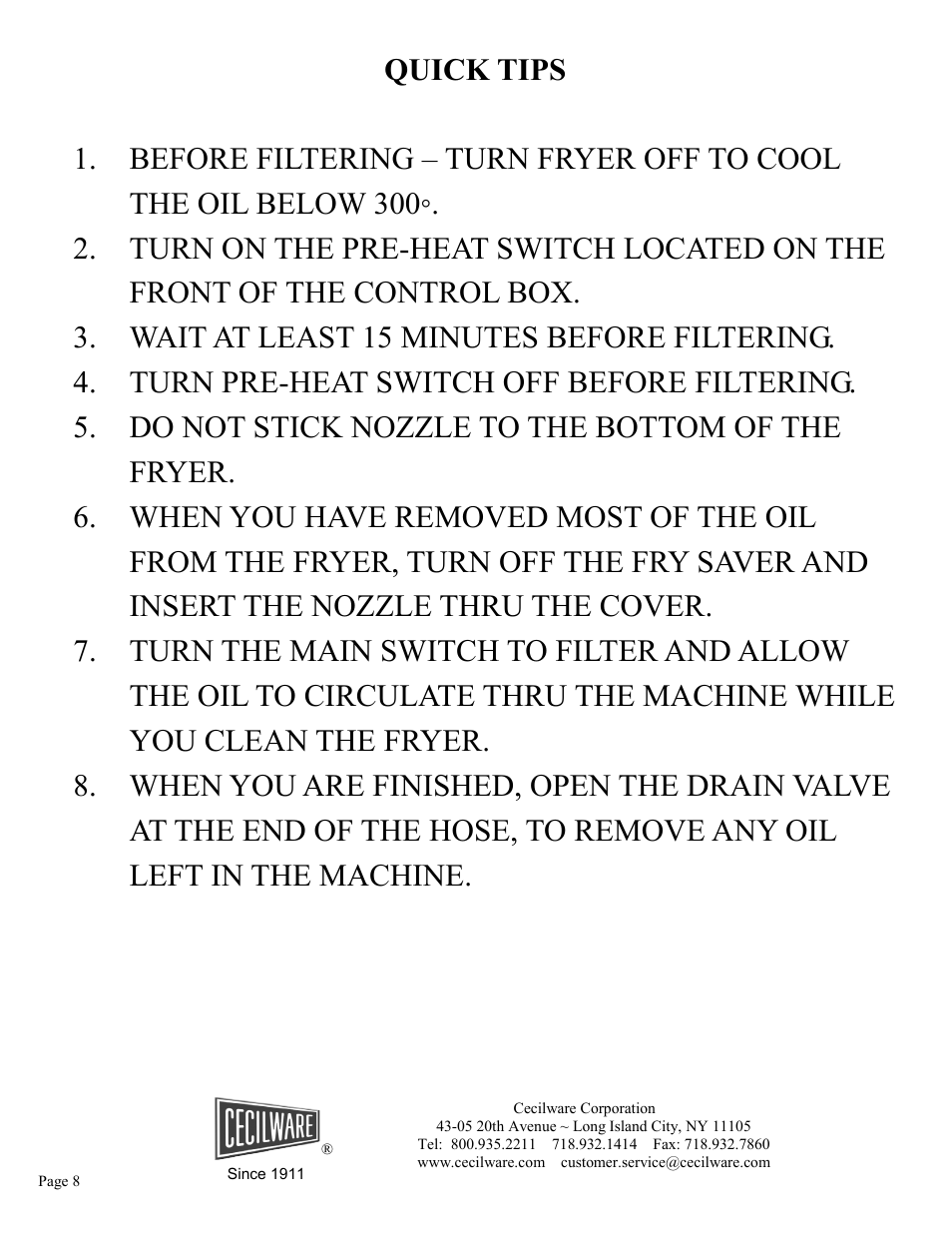 Cecilware F-60 User Manual | Page 8 / 8