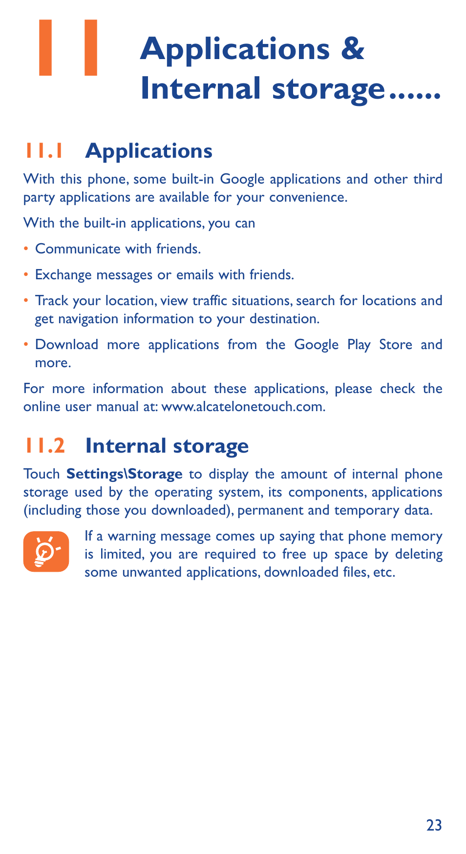 Applications & internal storage | Alcatel Idol 3 6039 Y User Manual | Page 23 / 40