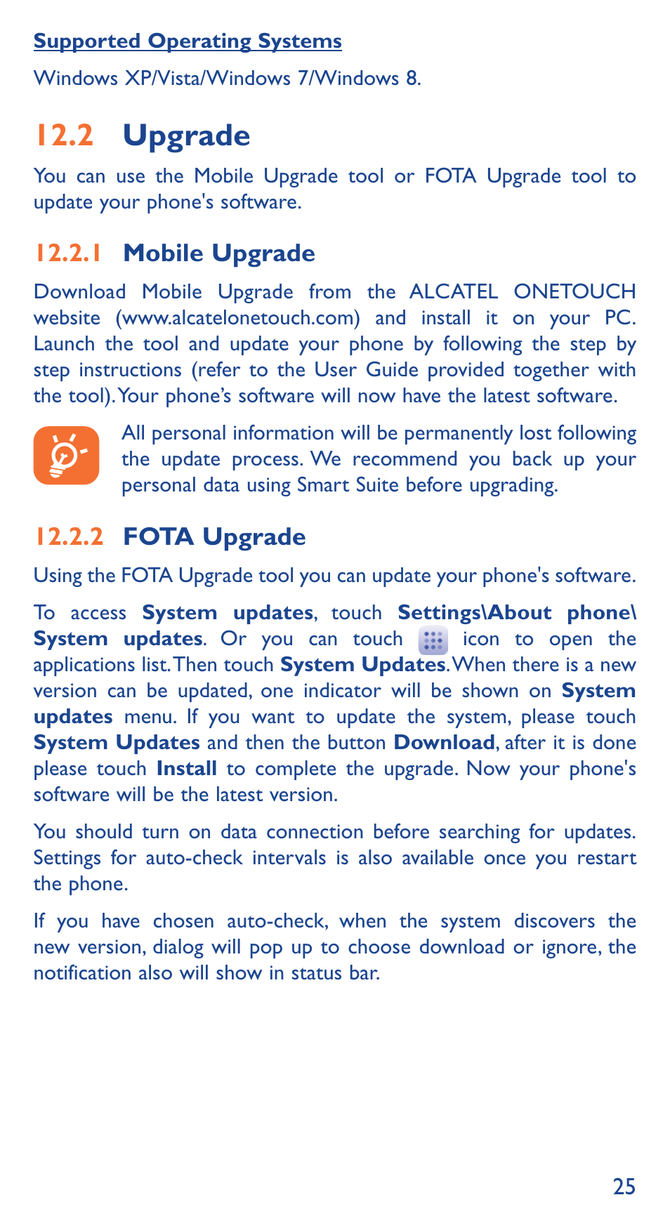 12�2 upgrade | Alcatel Idol 3 6039 Y User Manual | Page 25 / 40