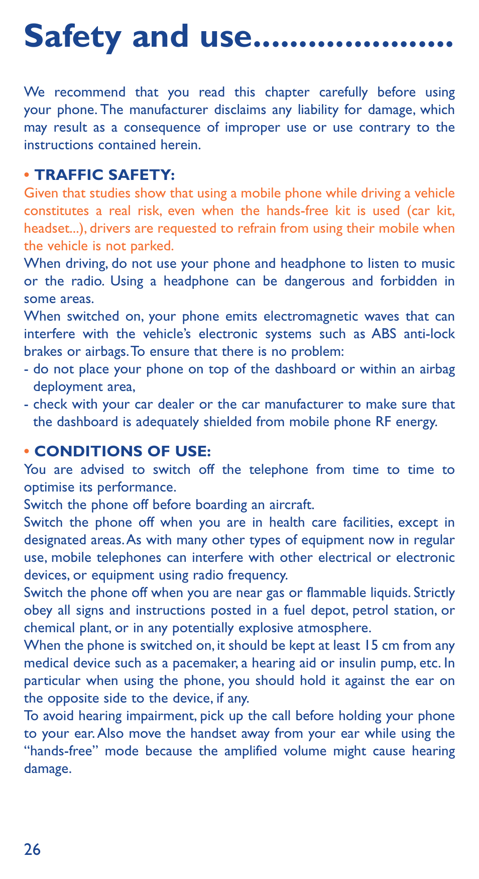 Safety and use | Alcatel Idol 3 6039 Y User Manual | Page 26 / 40