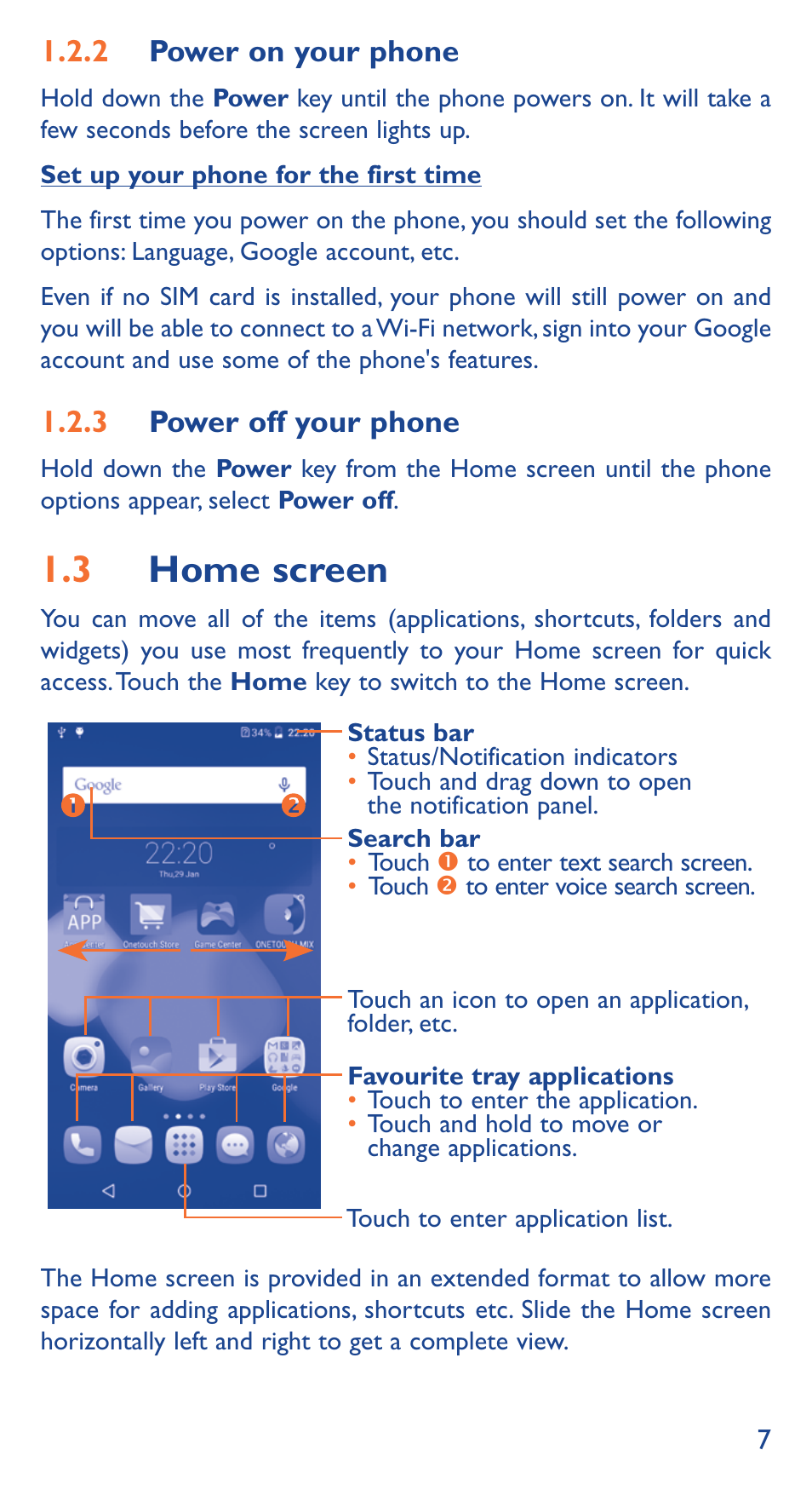 1�3 home screen | Alcatel Idol 3 6039 Y User Manual | Page 7 / 40