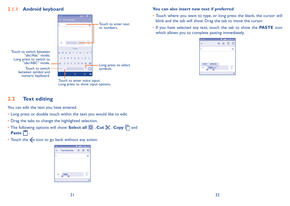 2�2 text editing | Alcatel Idol 3  6039 S User Manual | Page 17 / 66