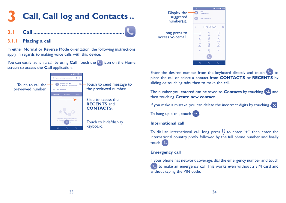 Call, call log and contacts | Alcatel Idol 3  6039 S User Manual | Page 18 / 66